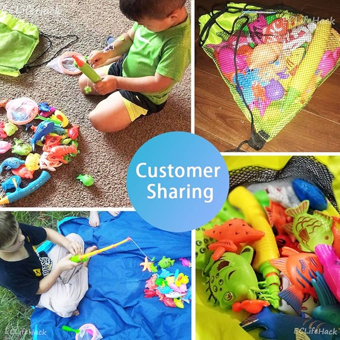 CozyBomB™ Magnetic Fishing Toys Game Set for Kids | Water Table Bathtub Kiddie Pool Party & Pole Rod Net, Plastic Floating Fish Toddler Color Ocean Sea Animals Birthday Age 3 4 5 6 Year-CubbioJoy