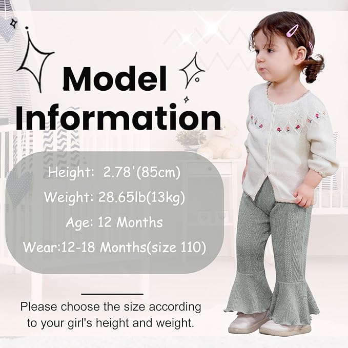 2 Pack Toddler Baby Girl Pants Flare Leggings Ribbed Knit Newborn Bell Bottoms Solid Ruffle Infant Pants for Girls-CubbioJoy