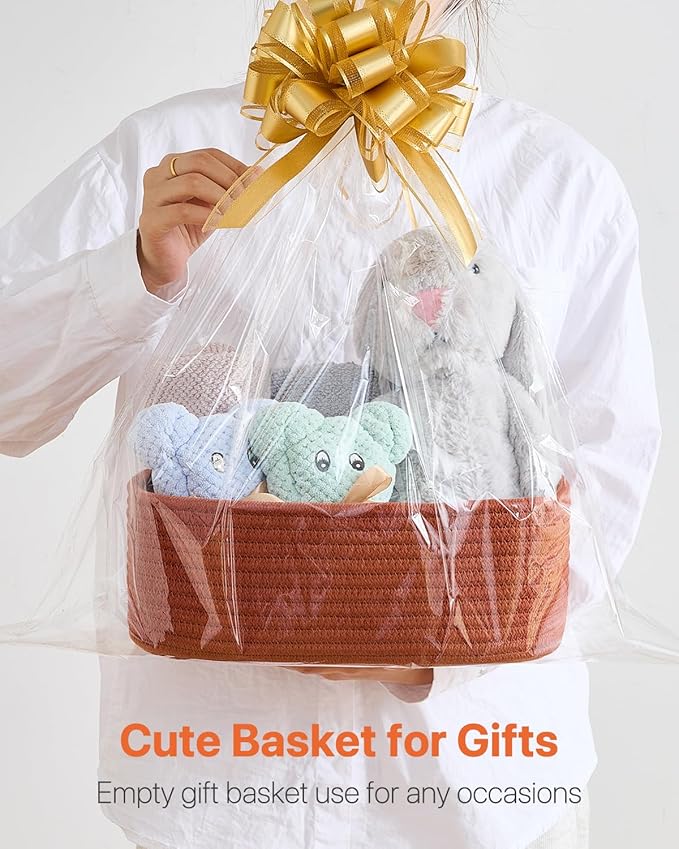 KALLAX Small Woven Basket, 12 x 8 x 4.5 Inches, Storage Basket for Organizing, Cute Small Rope Shelf Closet Cube Storage Bins Baskets for Shelves, Dog Toy Gift Baskets Empty, 3 Pack Rust Red-CubbioJoy