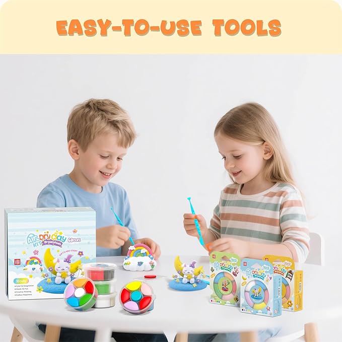 Air Dry Clay Kit - Modeling Clay for Kids 10 Boxes mit Sculpting Tools und Tutorials, Ultra Light & Soft, Safe & Non-Toxic, DIY Model Magic Clay,Creative Crafts Toys Gifts for Girls Boys 3+ Years Old-CubbioJoy