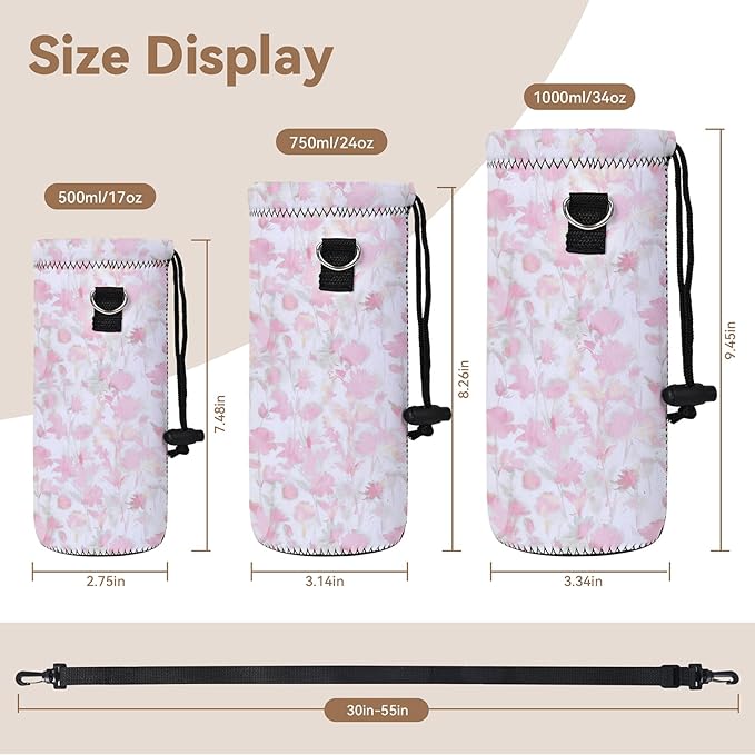 AUPET Water Bottle Bag Carrier,24oz/32oz Insulated Neoprene bottle Sling Holder Case Pouch Cover for 1000ML/750ML Bottles with Shoulder Strap for walking-CubbioJoy