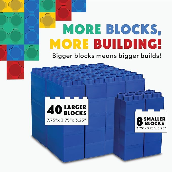Big Blocks for Kids Ages 4-8 — Indoor & Outdoor Blocks Kids Games — Blue Large Building Blocks - 48 pc-CubbioJoy