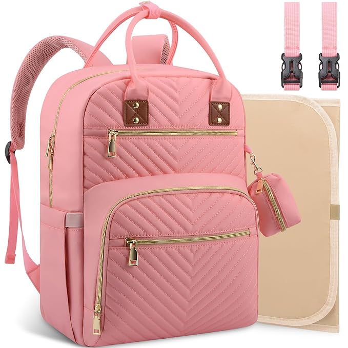 Baby Diaper Bag Backpack, Travel Diaper Bags for Baby Girl Boy Large Capacity Baby Bag Backpack for Women Light Pink-CubbioJoy