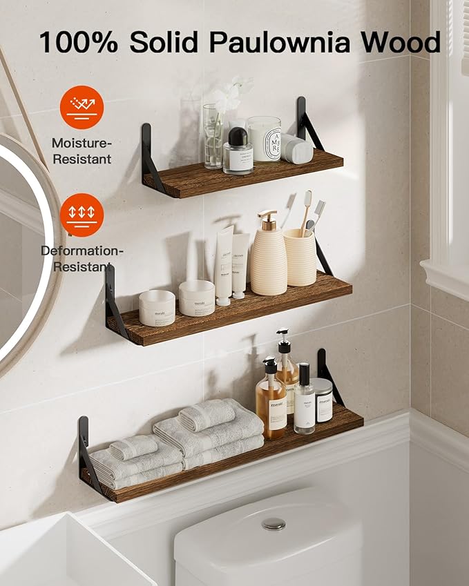 AMADA HOMEFURNISHING Long Wall Shelves, Rustic Farmhouse Floating Shelves for Bedroom, Bathroom & Living Room, Brown-CubbioJoy