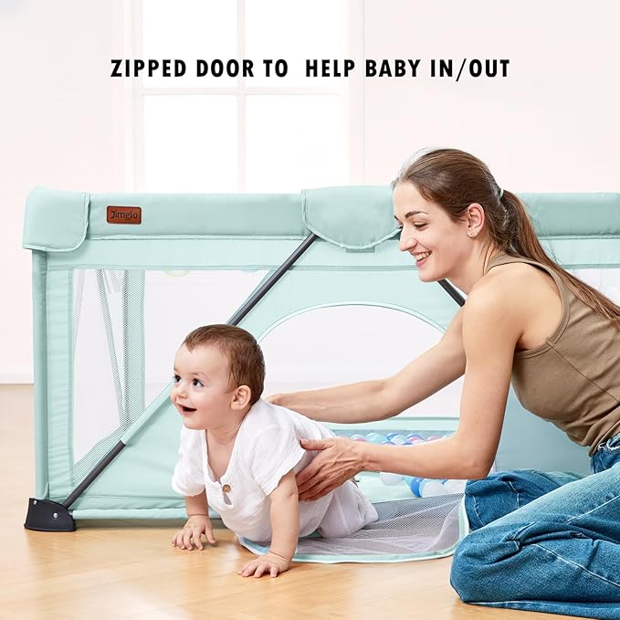 Baby Playpen Foldable, Playard for Babies and Toddlers, Portable Playpen Activity Center with 50 Balls+2 Handles for Travel, Indoor & Outdoor Play Pen with Mesh 50''x50''-CubbioJoy