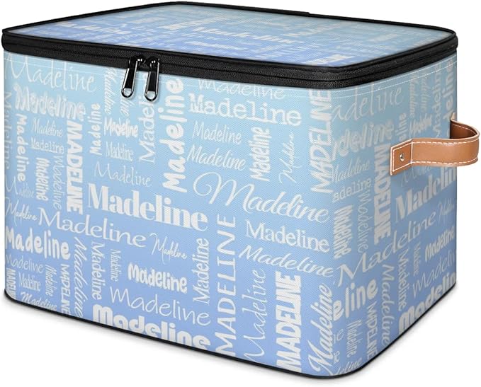 Custom Storage Basket with Name, Personalized Storage Bins with Zipper Lid, Foldable Fabric Storage Box Large capacity with Handle White Blue-CubbioJoy