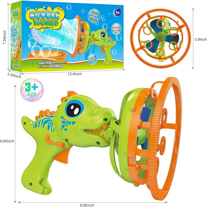 Bubble Gun Bubble Machine Dinosaur Bubble Blower Toy for Kids and Toddlers Bubble in Bubble Gun Party Favors Birthday Christmas Easter Gift for 3 4 5 6 7 8 9 Years Old Boys and Girls (Green)-CubbioJoy