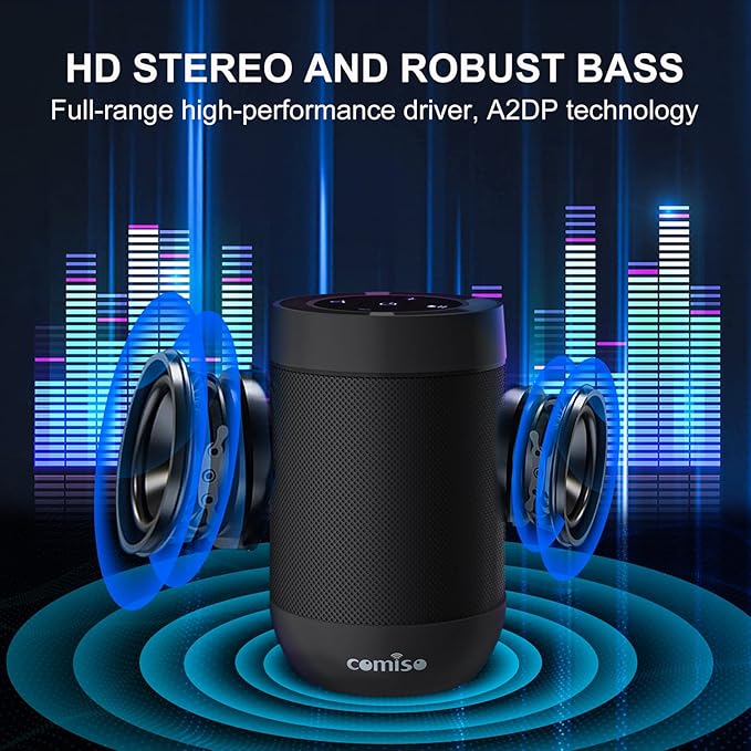 Bluetooth Speaker,5.3 Bluetooth Speakers Wireless,TWS Stereo Pairing,Built in Mic,360 HDSound,IP65 Waterproof Speaker,Support TF Card, for Home/Party/Outdoor/Beach, Gift for Men/Women-Black-CubbioJoy