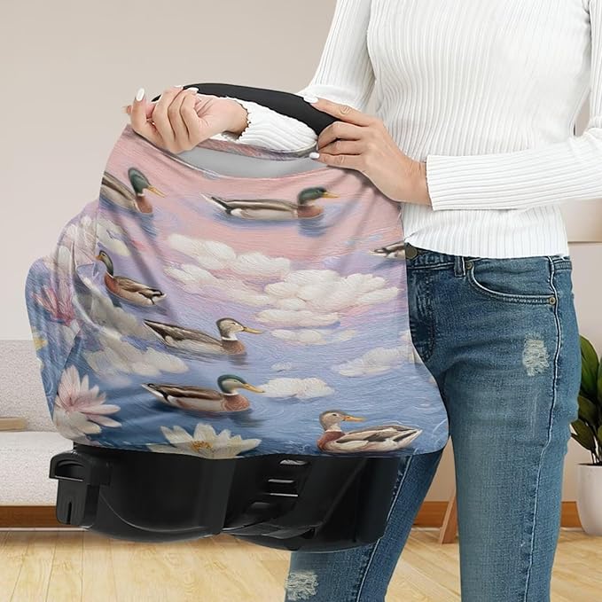 Binienty Baby Car Seat Cover - Lotus Duck Animal Print Multi-Use Car Seat Canopy Carrier Cover for Baby Boys Girls Shower Gifts-CubbioJoy