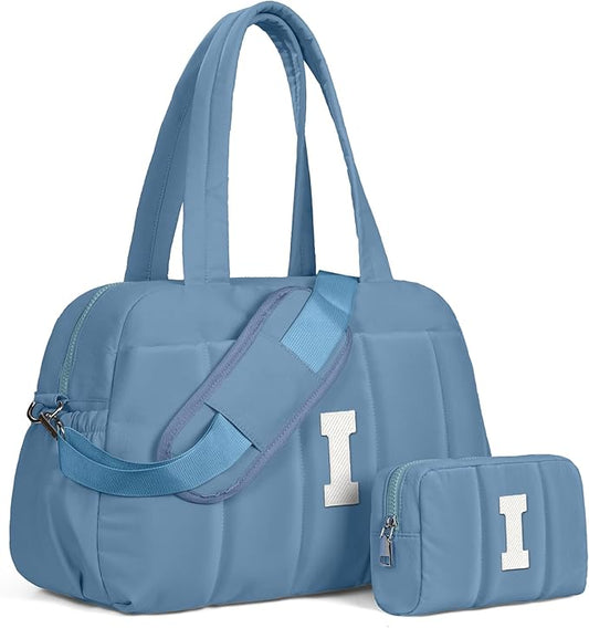 Birthday Present-Initial Duffle Bag, Yoga Bags for Women，Overnight Bag with Wet Pocket，Lightweight Work Bags Personalized Gym Tote with Makeup Pouch-CubbioJoy