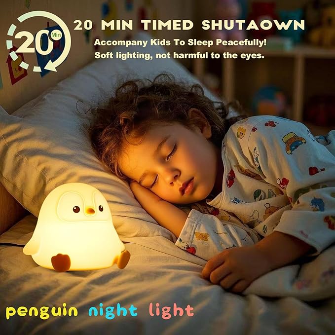 DREAMING MY DREAM Cute Penguin Night Light,LED Squishy Novelty Night Lamp,2 Levels Dimmable Nursery Bedroom Nightlight for Kids,Touch Lamp, Dorm Decor, Baby Boys Girls Gifts-CubbioJoy