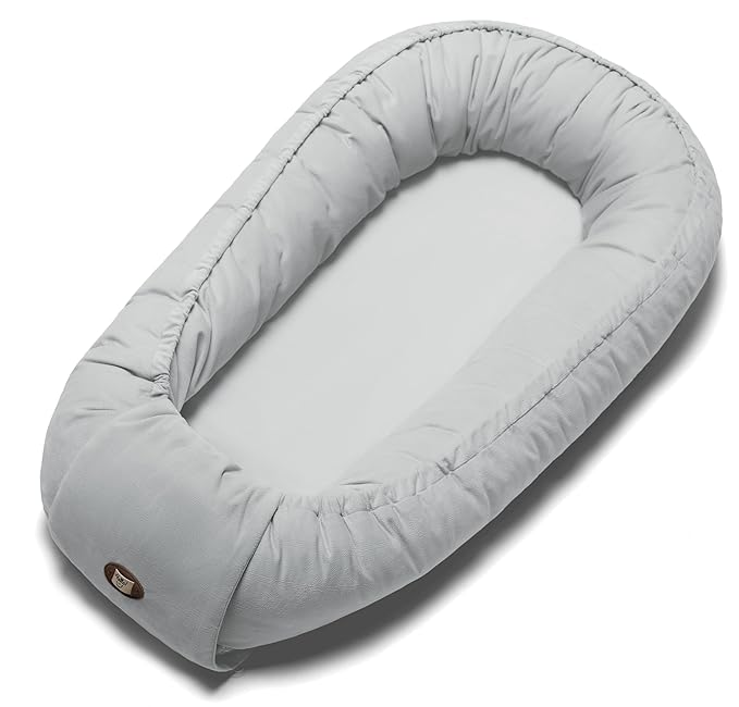 Baby Lounger for Newborn 0-24 Months, Breathable & Soft Infant Lounger, Adjustable Tummy Time Lounger for Home and Travel, Baby Girls & Boys Newborn Babies Essentials Stuff, Grey-CubbioJoy