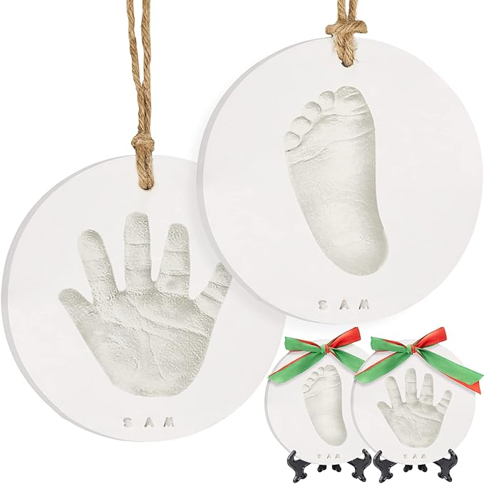 Baby Hand and Footprint Kit Girls, Boys - Personalized Baby Footprint Ornament Kit, Newborn Keepsake Gifts for New Mom, Easy to Use Handprint Makers, Cute Shower Gifts (Glaze Finish)-CubbioJoy