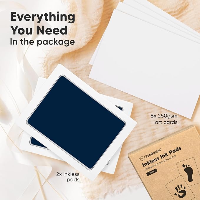 2-Pack Inkless Baby Hand and Footprint Kit - Mess Free Ink Pad for Newborn Keepsake, Dog Nose & Paw Print Kit, Clean Touch Ink Pad for Baby Hand & Footprints, Ideal New Mom Gifts (Navy, L)-CubbioJoy