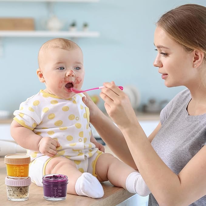 DRKIO 6 Pack Glass Baby Food Storage Containers - 4 Oz Baby Food Jars with Lids Baby Food Maker Microwave Dishwasher Freezer Safe 100% Leak Proof BPA Free Reusable-CubbioJoy