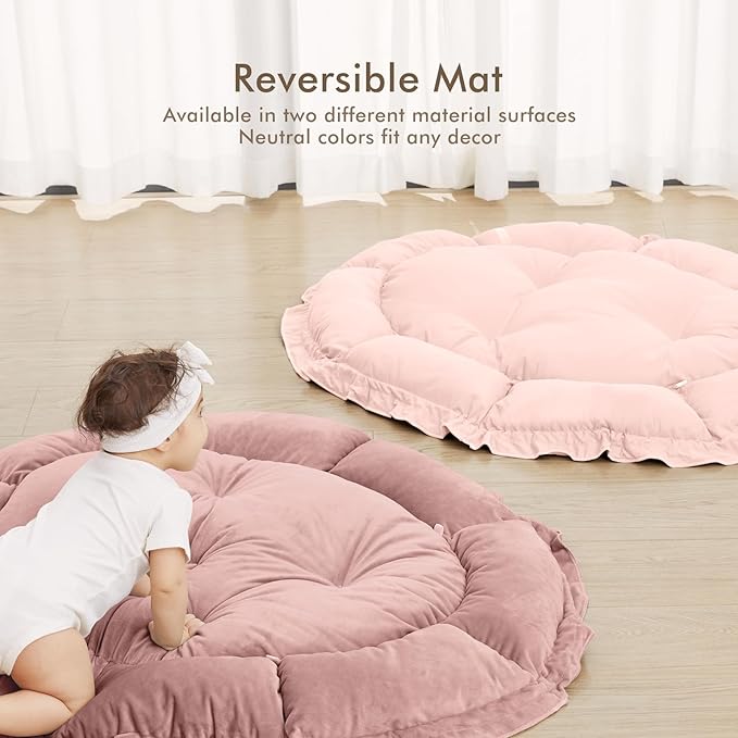 ANGELBLISS 5 in 1 Baby Play Gym Mat, Reversible Tummy Time Mat with 5 Sensory Toys for Stage-Based Developmental, Thick & Large Baby Activity Center from Newborn to Toddler (Purple)-CubbioJoy