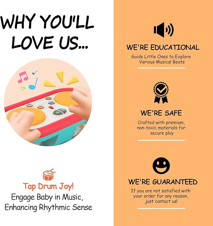 Baby Toys for 6 to 12 Months, Drum Musical Learning Infant Toys Rotating Light Up Toys for 12-18 Months, Tummy Time Toys for Baby 0-3-6-9 Months, Baby Gifts Toys 1 Year Old-CubbioJoy
