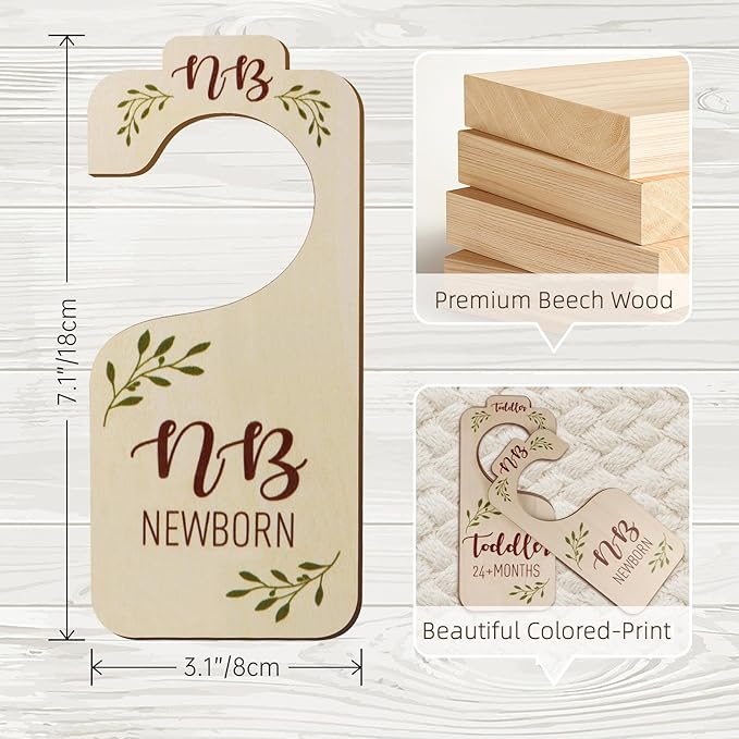 Baby Closet Dividers for Clothes Organizer - 8 PCS Adorable Wooden Double-Sided Baby Clothes Size Hanger Organizer from Newborn to Toddler for Nursery Decor-CubbioJoy