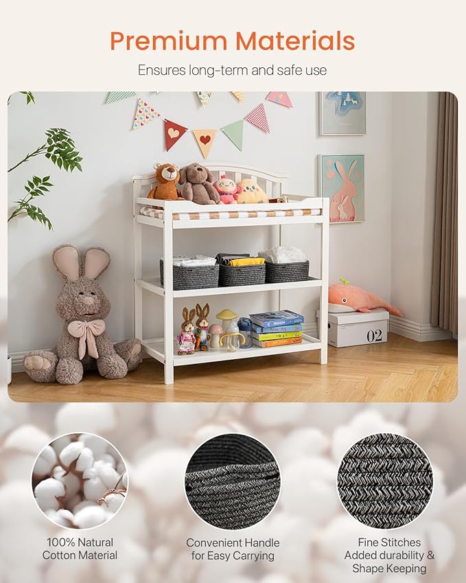 KALLAX Small Woven Basket, 12 x 8 x 4.5 Inches, Storage Basket for Organizing, Cute Small Rope Shelf Closet Cube Storage Bins Baskets for Shelves, Dog Toy Gift Baskets Empty, 3 Pack Mixed Black-CubbioJoy