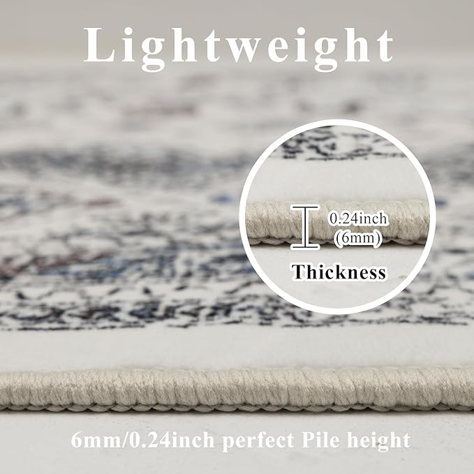 9x12 Area Rug Living Room Rugs, Stain Resistant Washable Rug, Vintage Large Non-Slip Backing, Low Pile Lightweight Print Rug for Bedroom Dinning Room Home Office (White Cream/Gray)-CubbioJoy