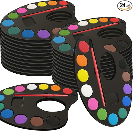 24 Pack Watercolor Paint Set Bulk, with 12 Vibrant Colors and 24 Brushes, Washable Water Color Paint Sets for Kids and Adults, Ideal Gift for Art Party Favors, School Classroom Supplies-CubbioJoy