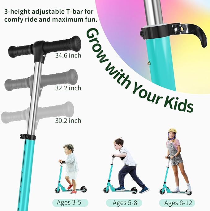 BELEEV V2 Scooters for Kids with Light-Up Wheels & Stem & Deck, 2 Wheel Folding Scooter for Girls Boys, 3 Adjustable Height, Non-Slip Pattern Deck, Lightweight Kick Scooter for Children Ages 3-12-CubbioJoy