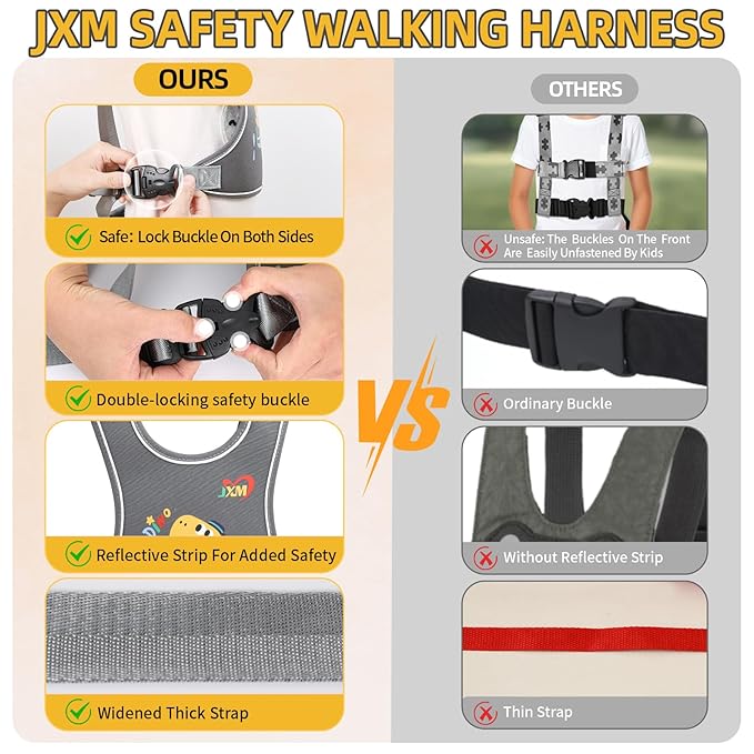 2025 New Safety Harness for Autism and Special Needs Child (3-6 yrs), Anti-Elopement Vest Harness with Light Reflector and Grab Handle for Active, Autistic ADHD Kids,Adjustable Tether Leash with Pouch-CubbioJoy