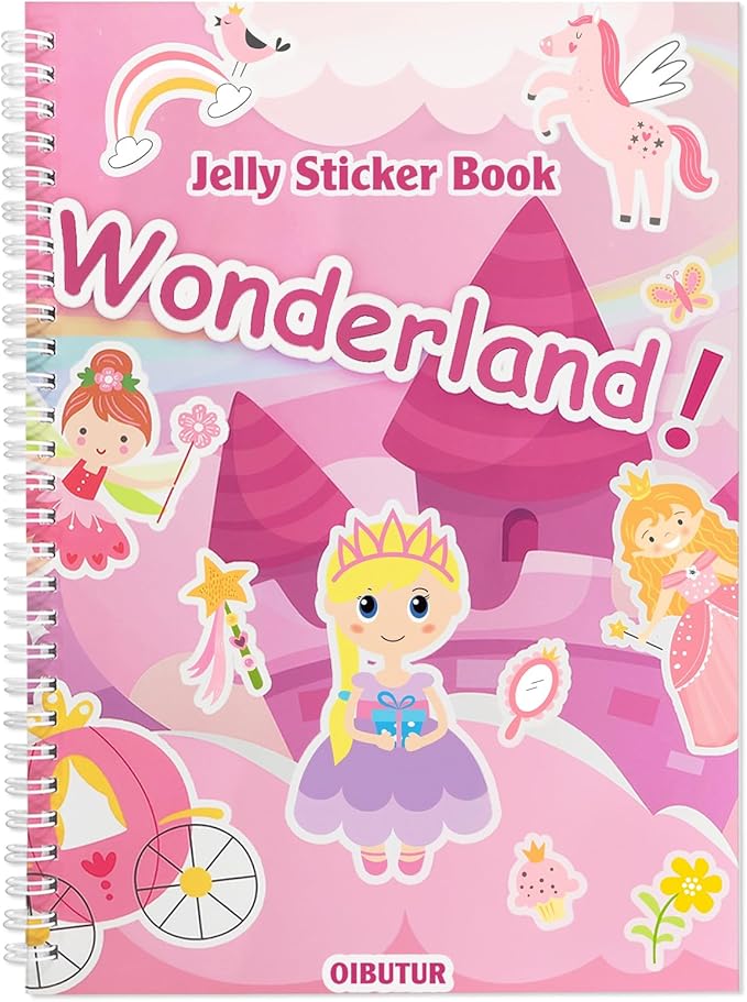 Jelly Sticker Books for Toddlers 2-4 Travel Essentials, Reusable Sticker Book + 8 Scenes + 2 Matching Games + 51 Large Princess Stickers for 1-3 Toddler Activities (Wonderland)-CubbioJoy