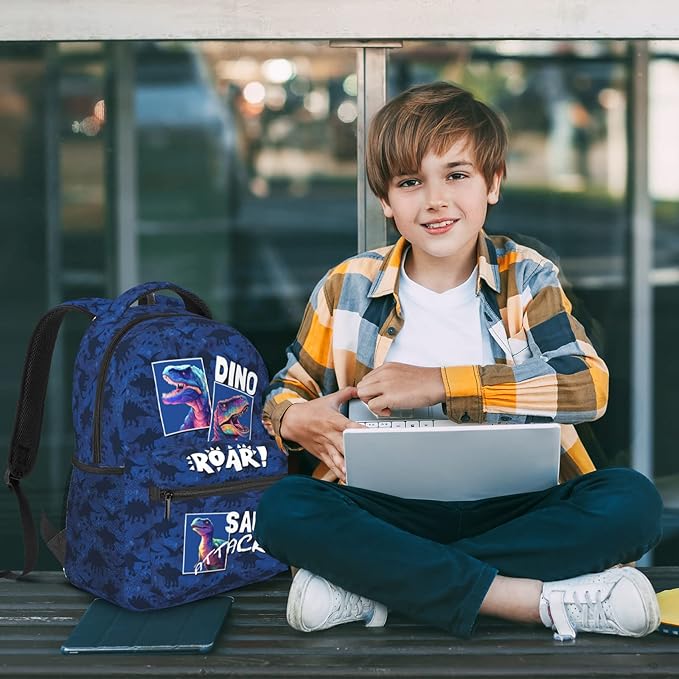 Dinosaur Backpack for Kids Boys Girls, ROAR! DINO SAUR ATTACK! Cartoon Dinosaur Pattern School Bag, Lightweight Ergonomic Durable Bookbag for Age 5-12, Ideal for School Outdoor Travel Daypack-CubbioJoy