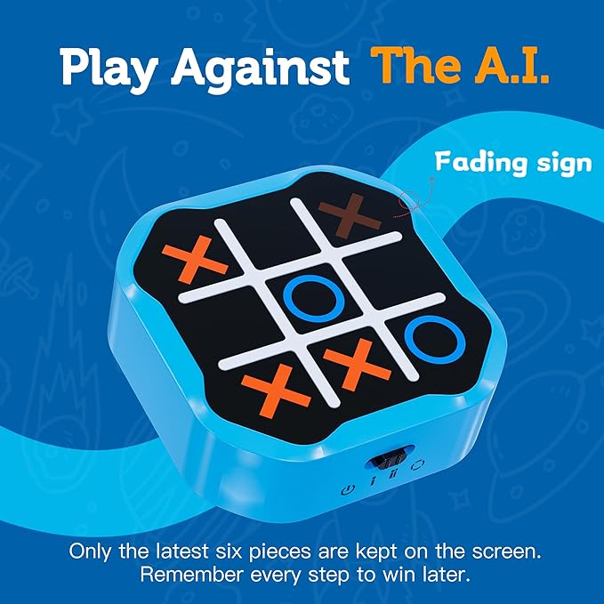 3 in 1 Electronic Tic Tac Toe Game, Handheld Digital Tic Tac Toe Bolt Game with Silent Mode, Portable Learing Toy Gift for Kids & Adults, Blue (One Pack)-CubbioJoy