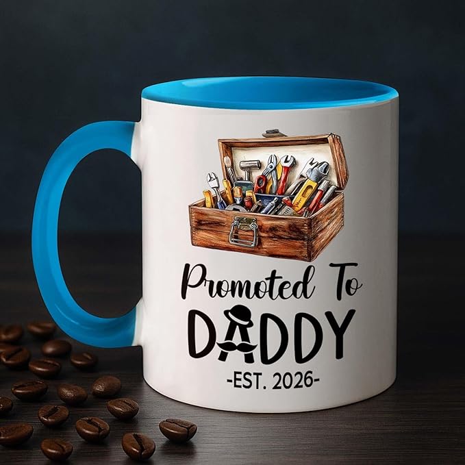 Customized Promoted To Daddy Ceramic Coffee Mug Gift For Daddy Grandpa Father EST 2026, Personalized Dad Accent Mug With Name & Year, First Time Dad White Coffee Cup, Future Papa Travel Mug 11Oz 15Oz-CubbioJoy