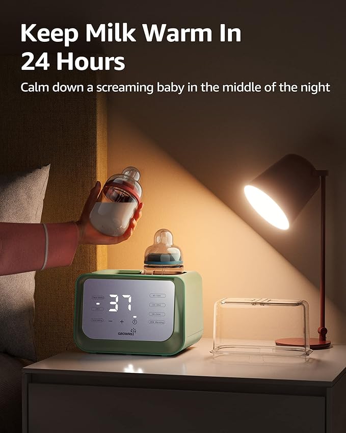Baby Bottle Warmer, Grownsy 8-in-1 Fast Milk Warmer with Timer Breastmilk or Formula, Fits 2 Bottles, Accurate Temperature Control, with Defrost, Sterili-zing, Keep, Heat Baby Food Jars Function-CubbioJoy