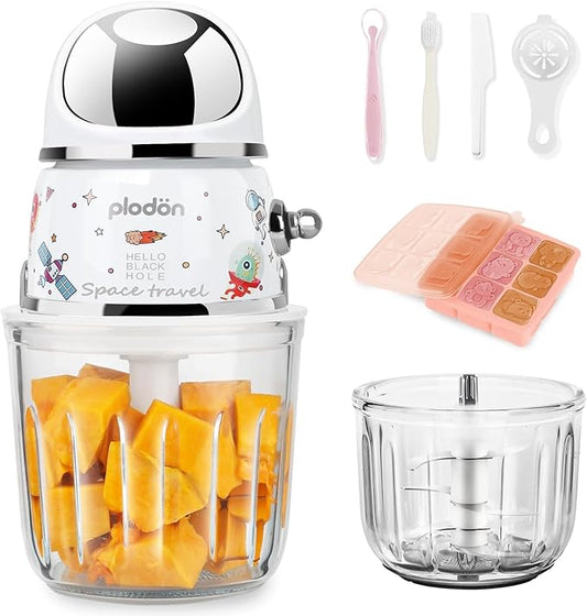 Baby Food Maker Mini Cute and Small Food Processor Puree Blender Grinder Chopper 1.2 Cup Glass Bowl with 6 Blade Electric (Spaceman-White)-CubbioJoy