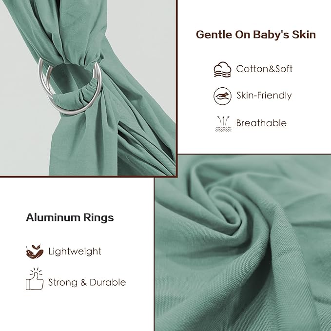 Baby Wrap Ring Sling 7-35 lbs, Baby Sling Carrier for Newborn, Toddler, Infant Holder, Lightweight Baby Carrier Wraps, Green-CubbioJoy