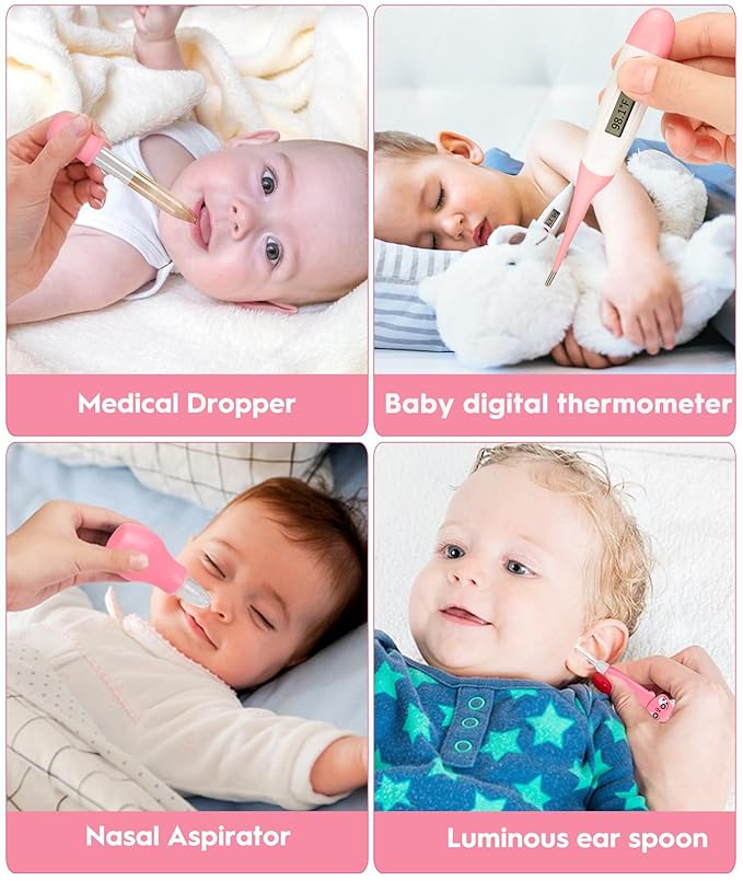 Baby Healthcare and Grooming Kit, Safety Newborn Nursery Baby Care Kit, with Hair Brush Comb, Nail Clipper, Thermometer, Pacifier Clip, Baby Registry Search, Baby Girl Boy Newborn Essentials-CubbioJoy