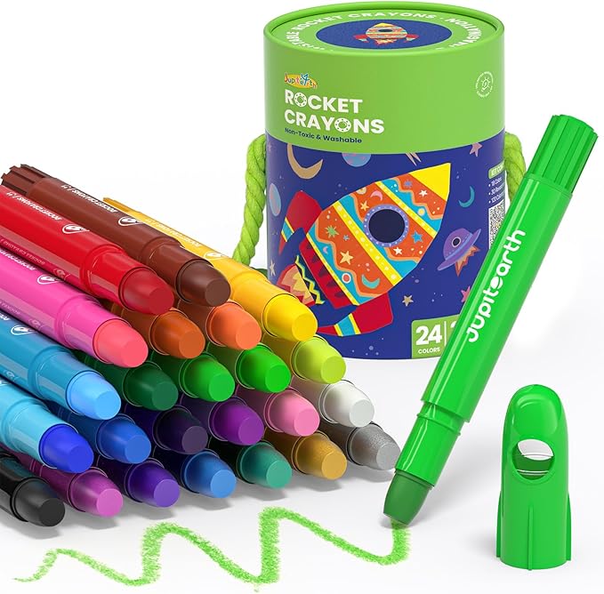 24 Colors Twist Crayons for Toddlers 1-3, Non-Toxic Washable Crayons for Ages 4-8 with Storage Bucket, Ultra-Silky and Easy to Hold Art Supplies, Ideal Coloring Gift for Boys and Girls-CubbioJoy