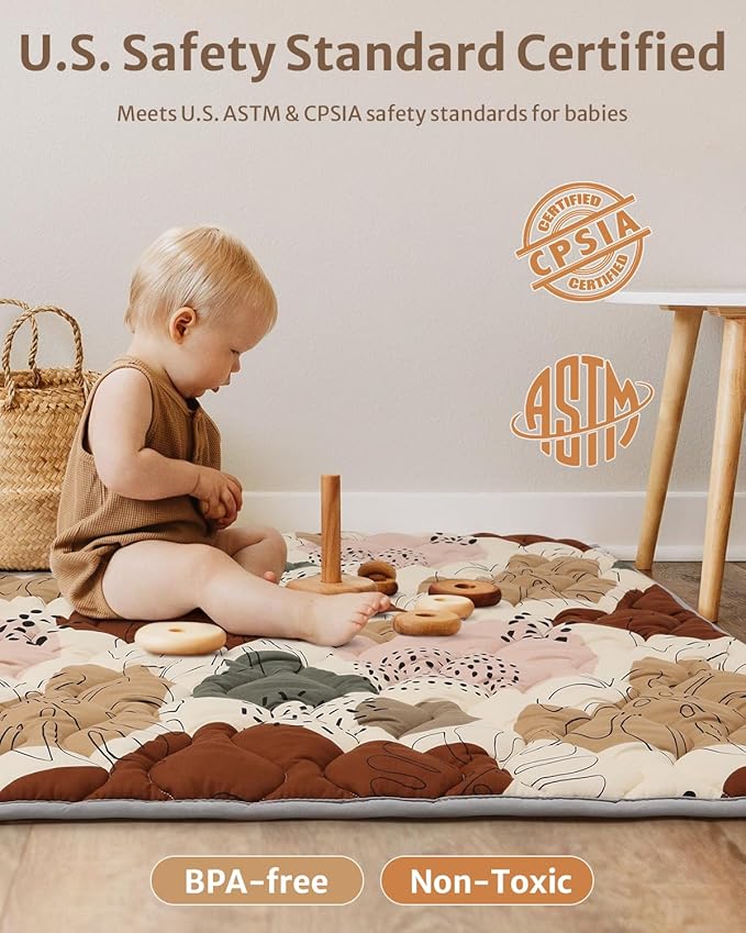 Blissful Diary Baby Play Mats for Floor, 50x50 Crawling Mat for Playpen, Thicken Soft Padding Foam Playmats for Babies and Toddlers Infants, Foldable and Machine Washable, Boho Design-CubbioJoy