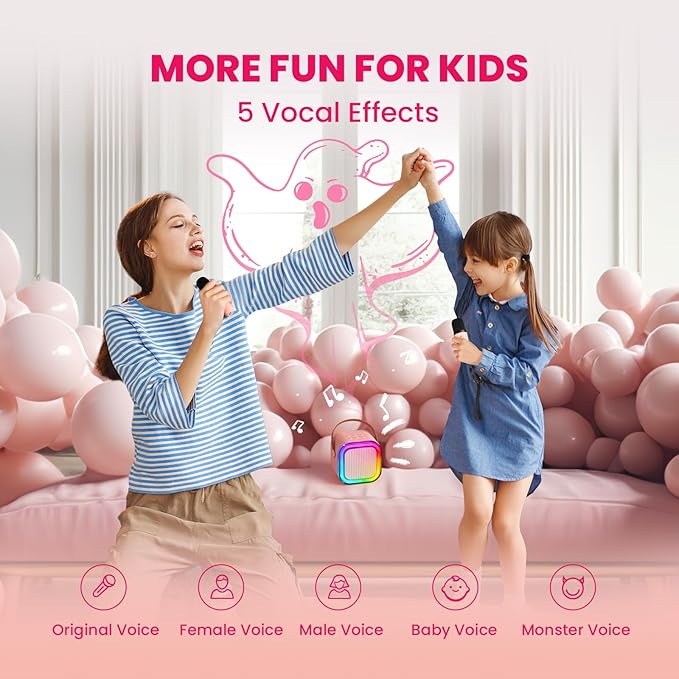 IROO Mini Karaoke Machine for Kids, 2025 TOP Toys Birthday Gifts Ideas for Girls Ages 4, 5, 6, 7, 8, 9, 10, 12+ Years Old, Portable MP3 Player with 2 Wireless Mics for Party-CubbioJoy