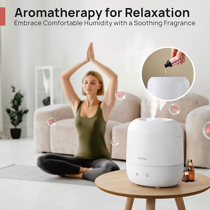 2L Cool Mist Humidifier for Bedroom with 360° Adjustable Nozzle, High and Low Mist Levels, Ultra-Low Noise, Light-Off, No BPA, Auto Shut Off, Ideal Baby Humidifier with Easy Top Filling-CubbioJoy