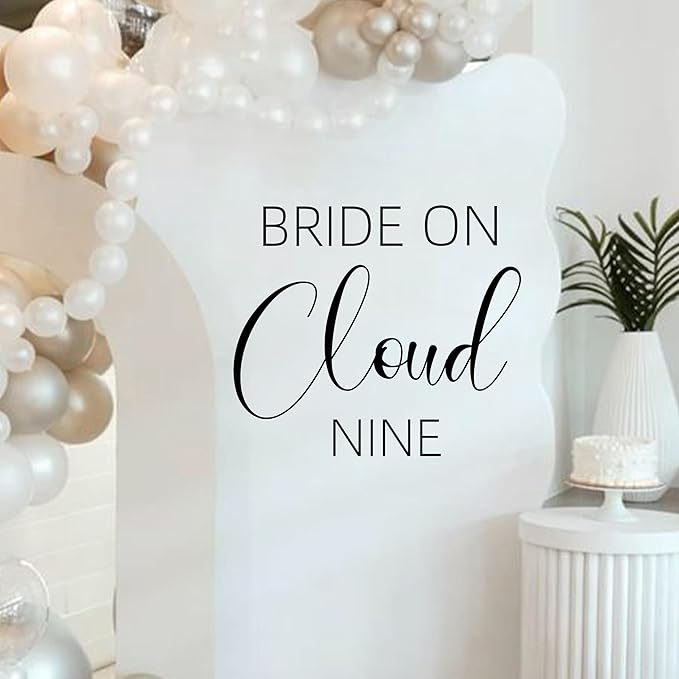 Bride On Cloud Nine Decal - Bride Shower Party Decorations, Wedding Engagement Bride-to-Be Bachelorette Party Supplies, Balloon Arch Background Wall Decor Cloud Sign Decal(Cloud Nine Decal)-CubbioJoy