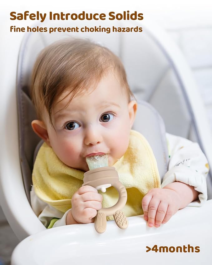 2 Packs Baby Fruit Feeder & Freezer Nibble Tray Combo, Push Pop Baby Food Feeder to Safely Introduce New Foods, Fresh & Frozen Food Silicone Feeder, 100% Food Grade, BPA Free (Caramel & Olive)-CubbioJoy