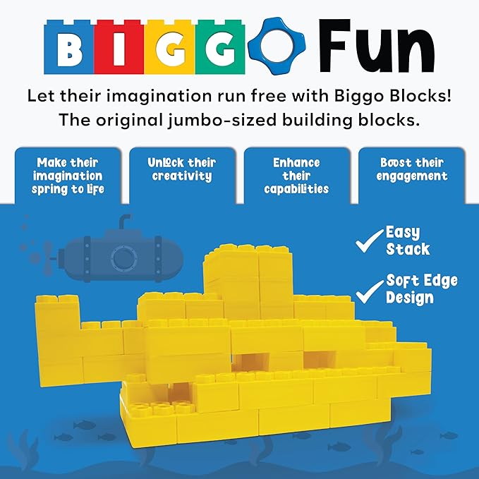 Big Blocks for Kids Ages 4-8 — Indoor & Outdoor Blocks Kids Games — Yellow Large Building Blocks - 48pc-CubbioJoy