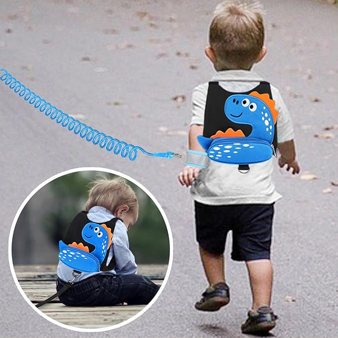 Accmor Toddler Harness Leash with Anti Lost Wrist Link, Cute Dinosaur Kids Harnesses Children Leashes, Baby Walking Harness Keep Child Close Wristband Strap for Boys Travel-CubbioJoy