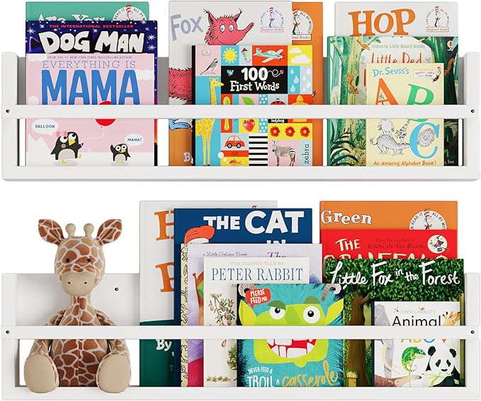 Brightmaison Polynez 30" Floating Shelves for Nursery & Kids, Multiuse Wall Shelf Set of 2 Wood Floating Shelf White-CubbioJoy