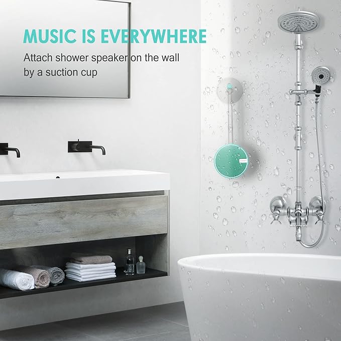 INSMY C12 IPX7 Waterproof Shower Bluetooth Speaker, Portable Small Speaker, Speakers Bluetooth Wireless Loud Clear Sound Support TF Card Suction Cup for Outdoor Kayak Canoe Beach Gift (Mint)-CubbioJoy