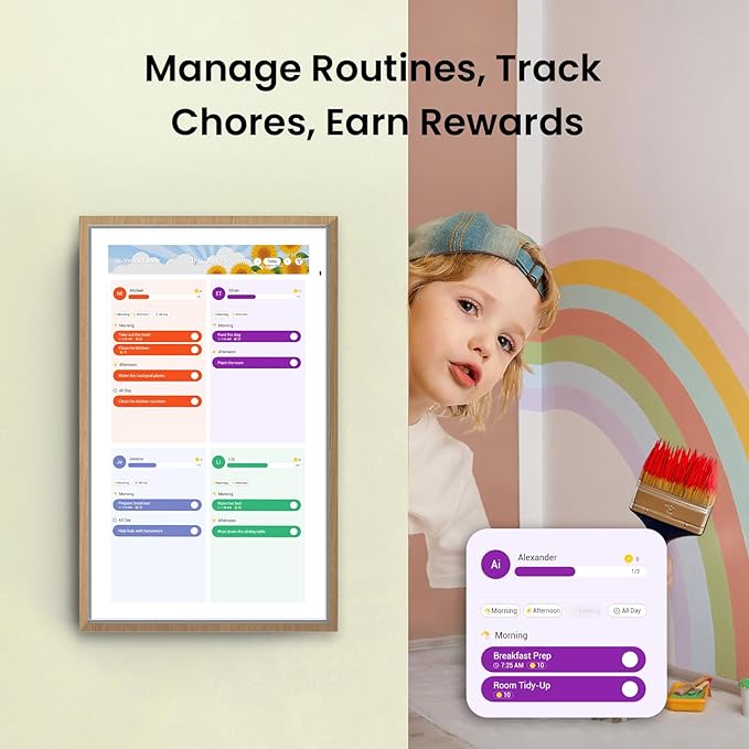 ApoloSign 15.6-inch Digital Calendar: Dual Mode Calendar with Google Play & Multi-calendar Sync, Electronic Planner & Chore Chart, Smart Touchscreen, Interactive Display for Family Schedules (Teak, 15.6")-CubbioJoy
