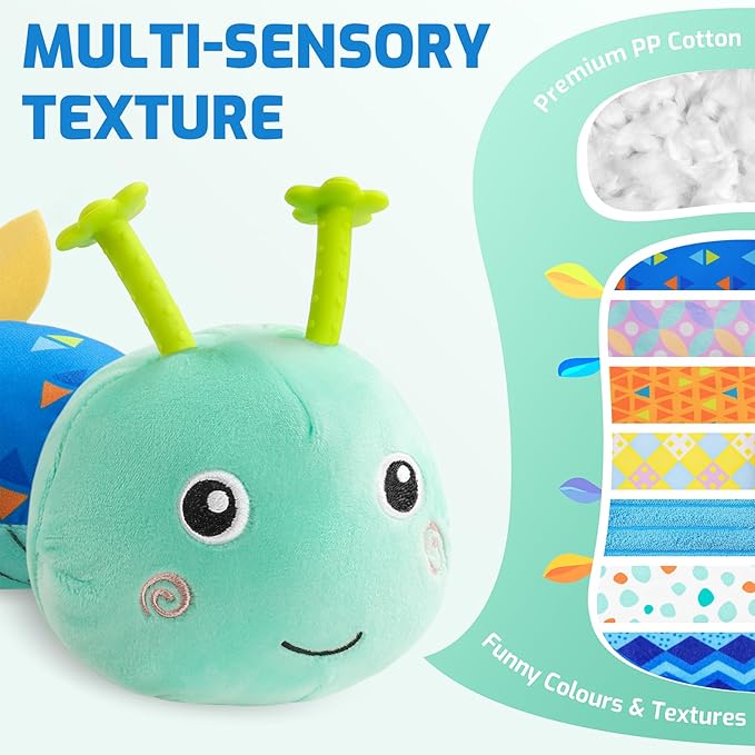 Sumobaby Baby Toys Musical Caterpillar, Stuffed Animal Activity Soft Toys with Teether,Multi-Sensory Crinkle, Rattle and Textures, for Tummy Time Baby Toys 0 to 12 Months Boys,Girls,Caterpillar(Blue)-CubbioJoy
