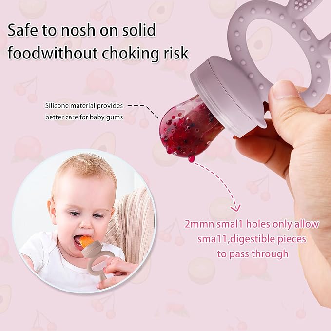 Baby Solids/Frozen Fruit Feeder Pacifier, Infant Teether Toy 4M+, BPA-Free Silicone Pouch & Nipple, Safely Introduce Solids, Teething Relief, 2-Pack (Rabbit - Pink Purple, S/M/L)-CubbioJoy
