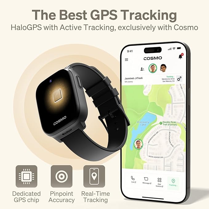JrTrack 5 Kids Smart Watch by Cosmo | Best Kid-Safe Phone Watch | Precision Real-Time GPS Tracking | Call, Text, Activity, School Settings | Spotify Music | Parental Controls | SOS & Safety Alerts-CubbioJoy