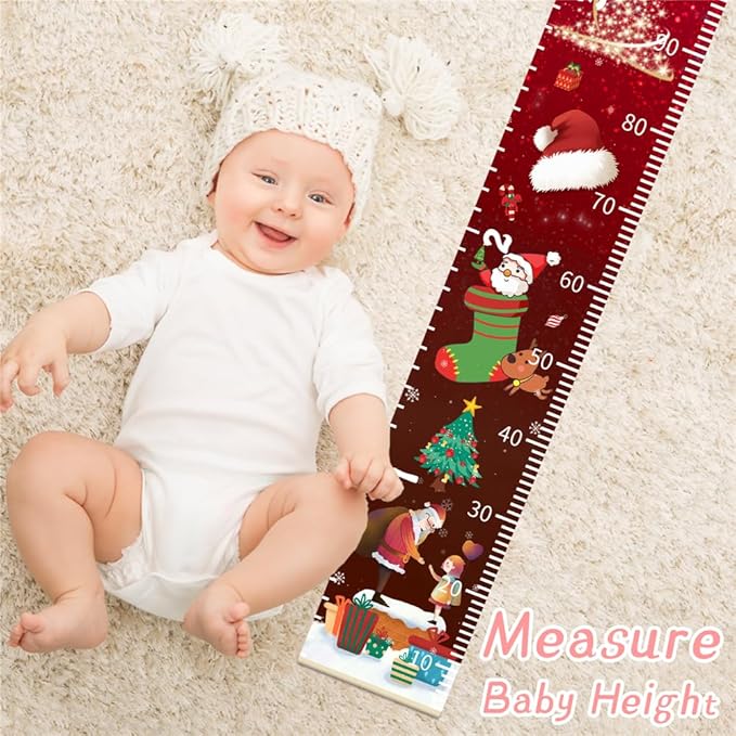 Christmas Baby Growth Chart for Wall, Height Chart for Kids, Xmas Kids Nursery Decor, Hanging Ruler Wall Decor, Kids Room Decor, Holiday Gifts for Boys Girls Toddlers - 76.7 x 7.9in with Black Wood-CubbioJoy